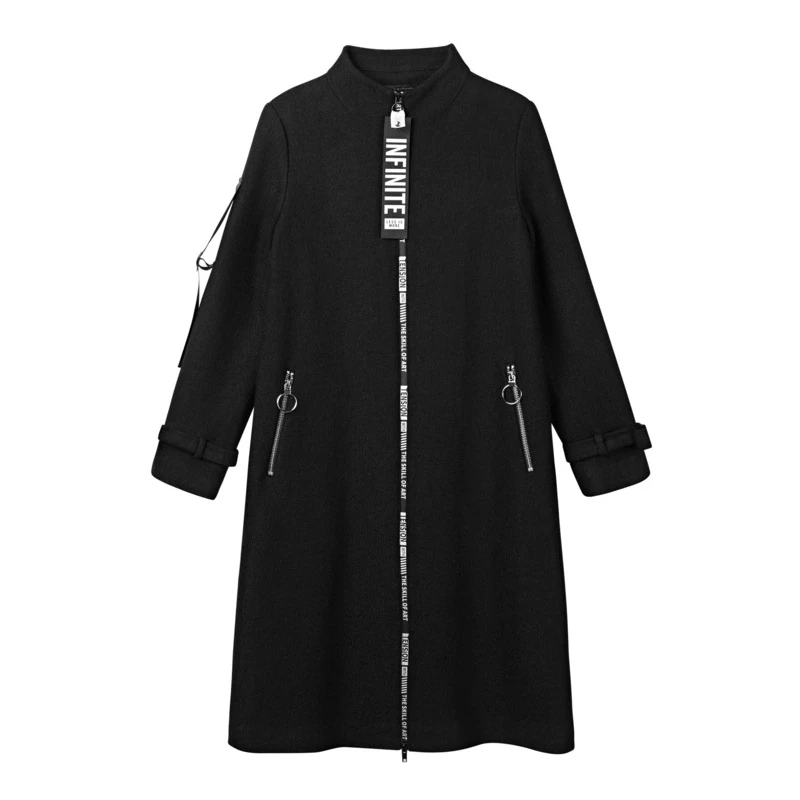 S·DEER圣迪奥女装时尚气质百搭字母织带长款毛呢大衣S20481809