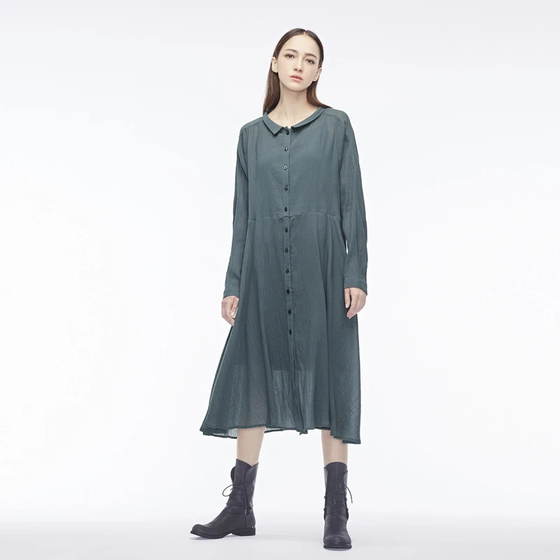 S·DEER圣迪奥女装蓝调肌理质感面料波浪翻领S18351240