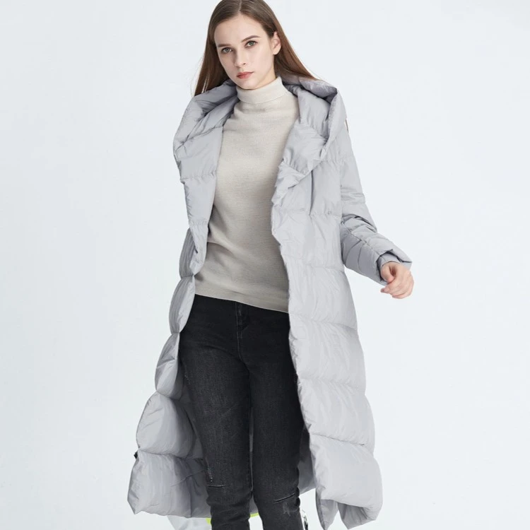 S·DEER圣迪奥女装运动宽松连帽收腰字母罗纹长款羽绒服S20482401