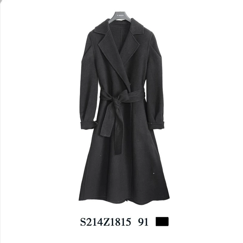 S·DEER圣迪奥女装时尚气质显瘦经典黑色长款毛呢大衣S214Z1815