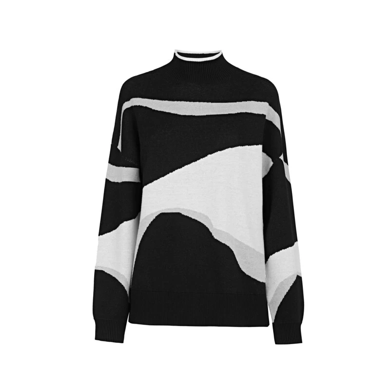 S·DEER圣迪奥女装时尚罗纹中高领撞色晕染宽松针织衫S24183505