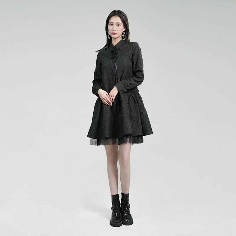 S·DEER圣迪奥女装轻奢冬季新款黑色气质百搭时尚连衣裙S234Z12F2