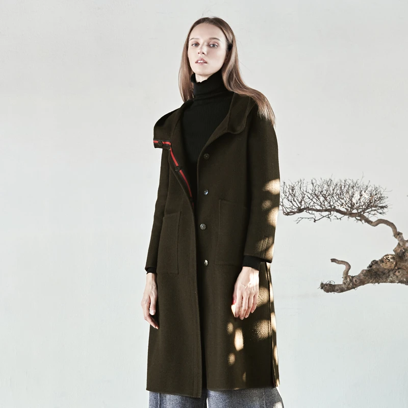 S·DEER圣迪奥时尚气质百搭显瘦秋冬厚款高领连帽大衣S18481870