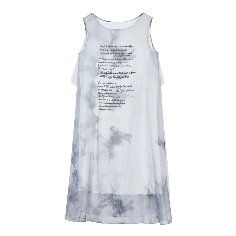 S·DEER圣迪奥宽松通勤时尚休闲设计字母印花雪纺连衣裙S20281256