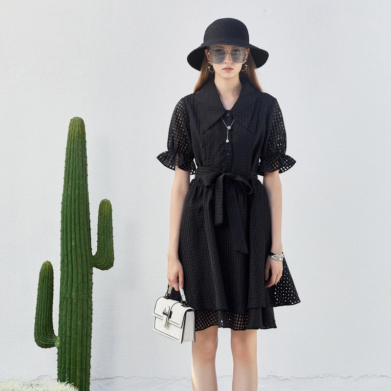 圣迪奥设计师轻奢时尚夏季公主袖收腰女装连衣裙S232Z12BW