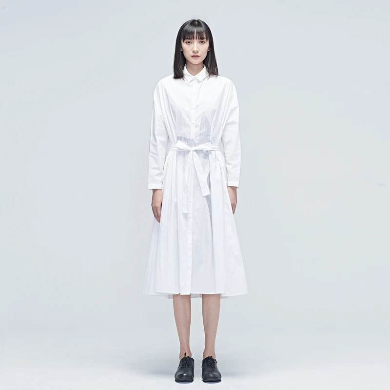 S·DEER圣迪奥时尚气质百搭女装优雅翻领系带通勤连衣裙S20381215
