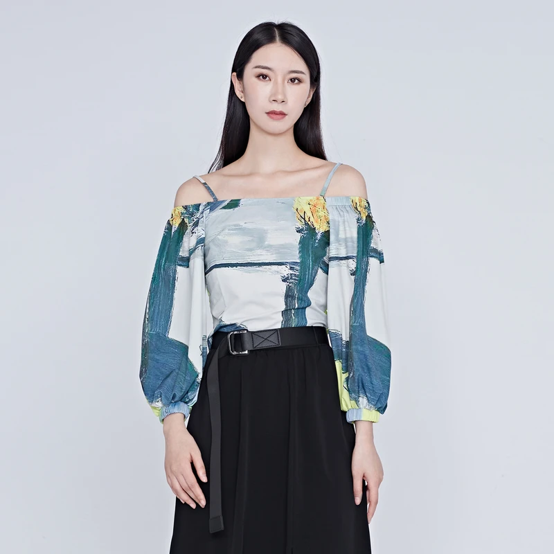 女装文艺渐变印花露肩上衣衬衫S20280442