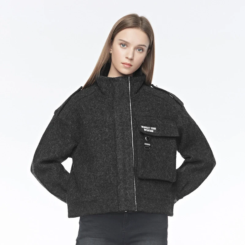 S·DEER圣迪奥女正品保暖时尚气质显瘦短款正品毛呢外套S19482208