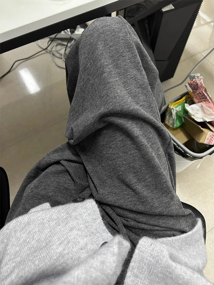 灰色糯米裤女秋冬新款胖妹妹mm高腰显瘦梨形身材运动阔腿休闲裤子