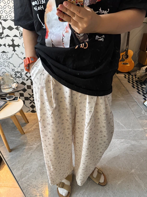 梨形身材小个子碎花萝卜裤女大码胖mm夏季薄款阔腿九分遛弯山本裤