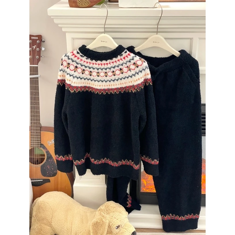 〈费尔岛记忆〉秋冬复古半边绒加厚软绵绵长袖长裤家居服套装