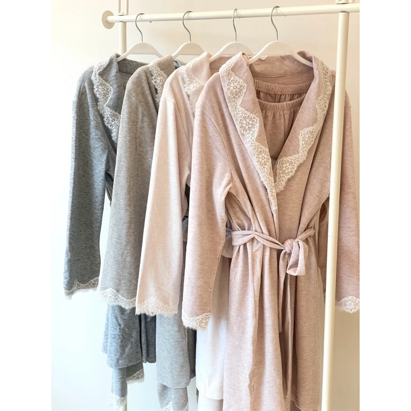 〈素境生活〉法式慵懒莫兰迪色系秋冬羊绒家居服三件套