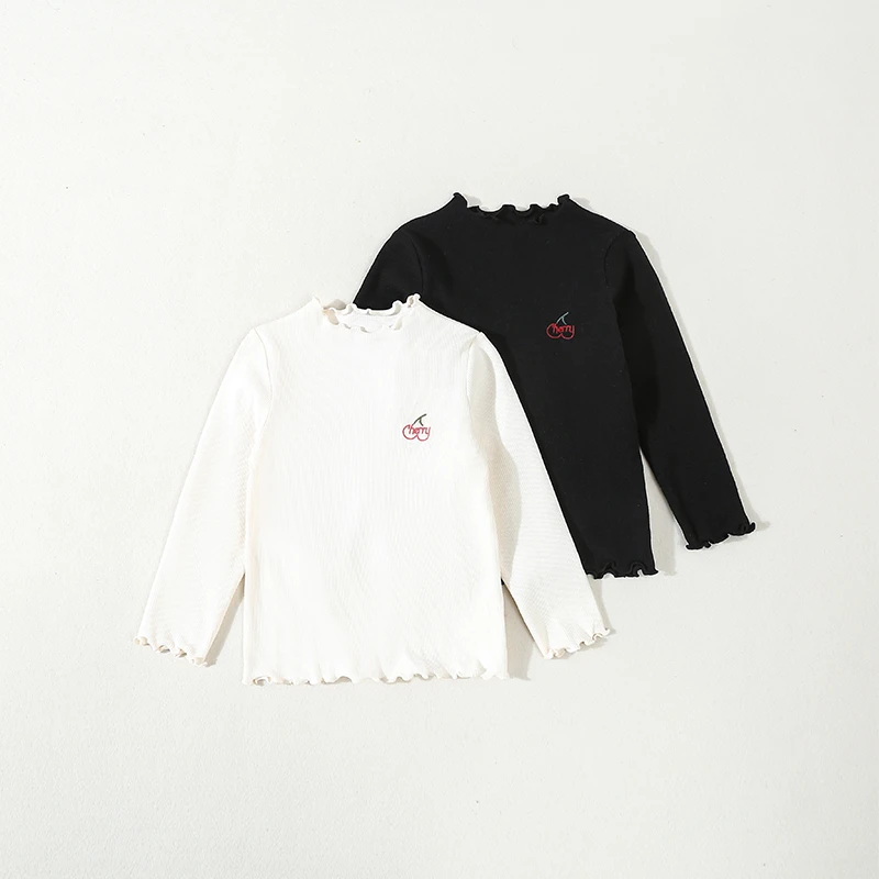 女童打底衫春秋季儿童白色针织宝宝薄款上衣长袖T恤黑色童装女孩