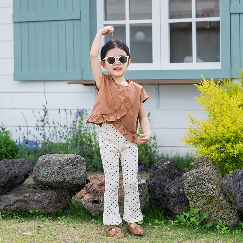 女童裤子2024夏季新款儿童微喇叭裤弹力女宝宝波点打底裤外穿长裤