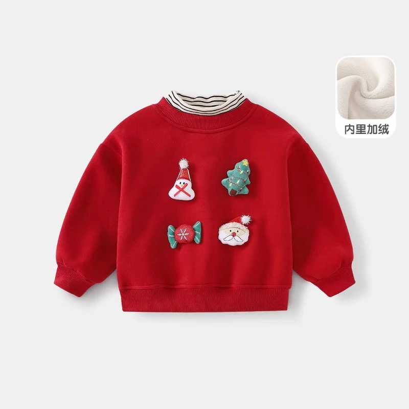 女童卫衣冬装2024新款洋气儿童衣服宝宝圣诞拜年加绒保暖上衣冬季