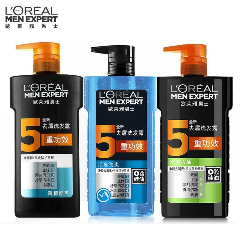 欧莱雅男士去屑洗发水水润控油止痒清爽活泉劲爽薄荷0硅油洗发露