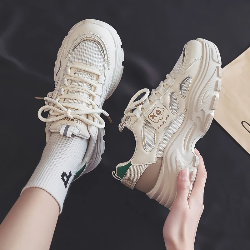 人本老爹鞋女2025秋季新款流行爆款百搭透气休闲鞋厚底增高运动鞋