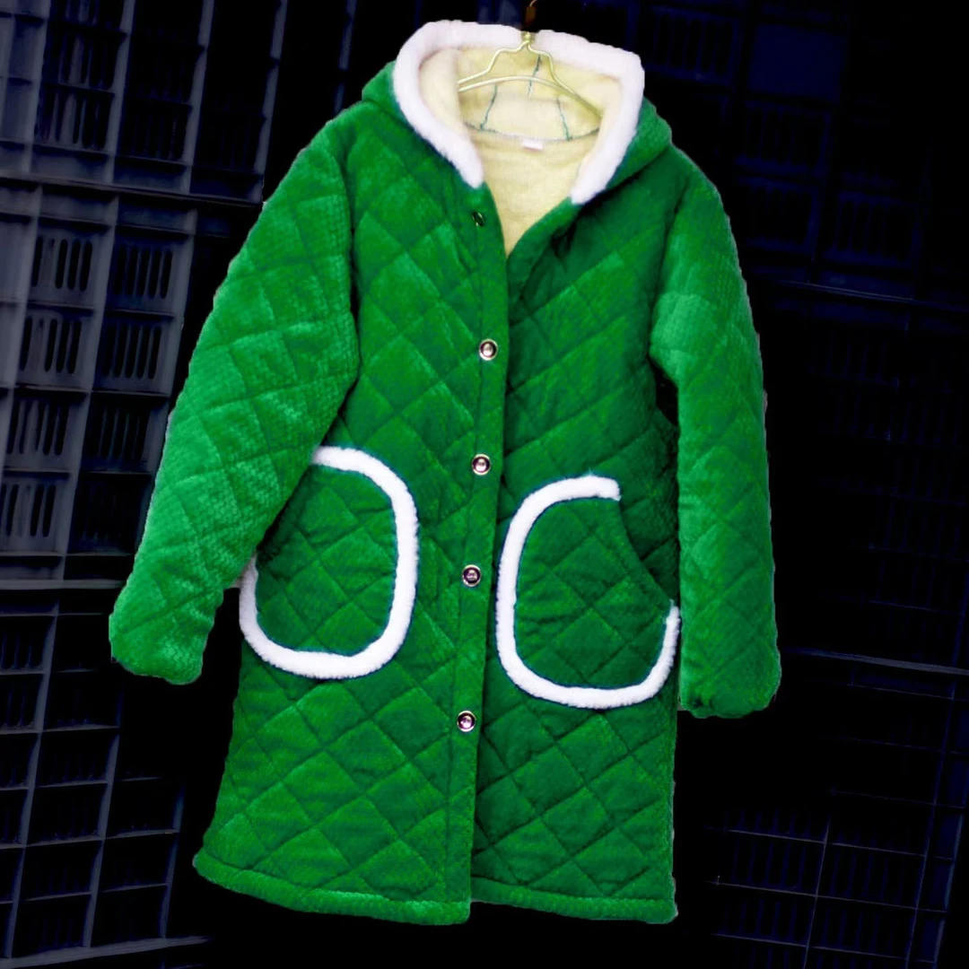 冬季新款三层加绒加厚女外穿棉衣保暖防寒中长款连帽家居工作睡衣