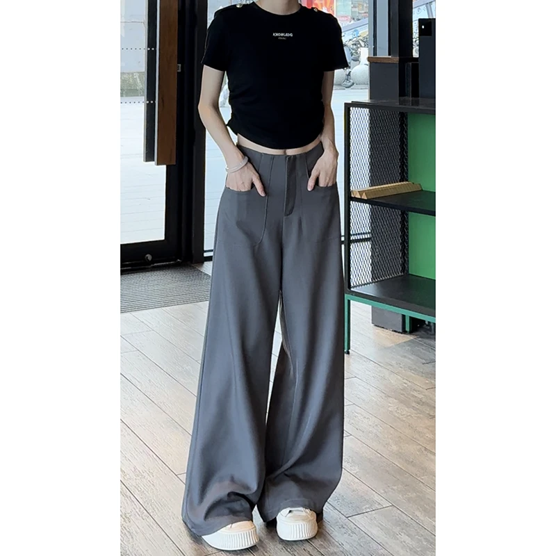 灰色高级感时尚百搭阔腿西装裤女夏季新款高腰显瘦垂感拖地休闲裤