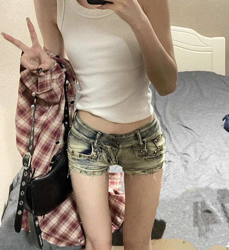 只能在直播间购买-网红低腰牛仔短裤y2k2024夏季新款古着辣妹短裤