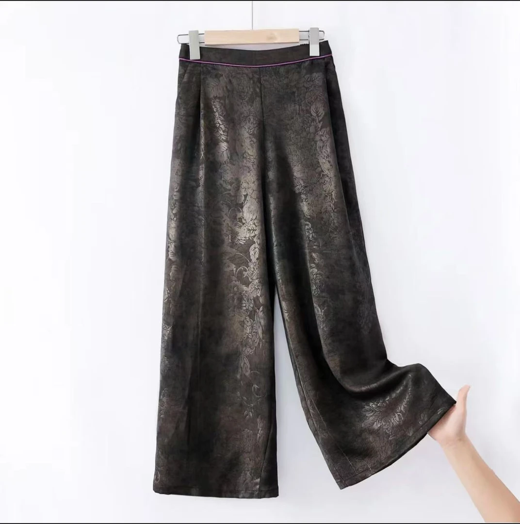 （苏依阁）XH春季新款牡丹花~休闲复古国风女士提花直筒裤