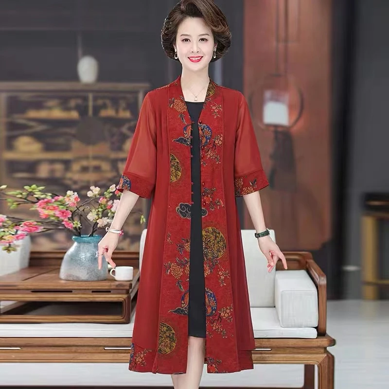 春季新款气质国风开衫外套洋气妈妈装百搭民族风外披大码女