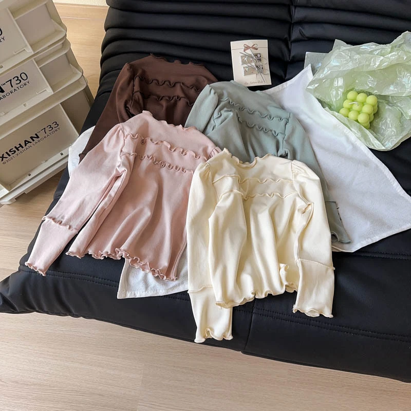 女童洋气时尚秋季新款洋气时尚百搭韩系木耳边长袖打底衫BQA066