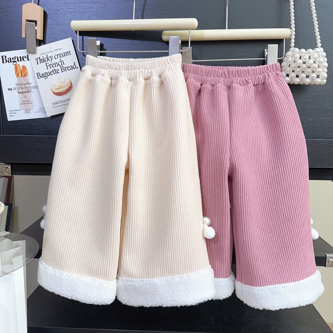 女童裤子冬季新款女宝洋气时尚加绒阔腿裤灯芯绒直筒裤BWA091