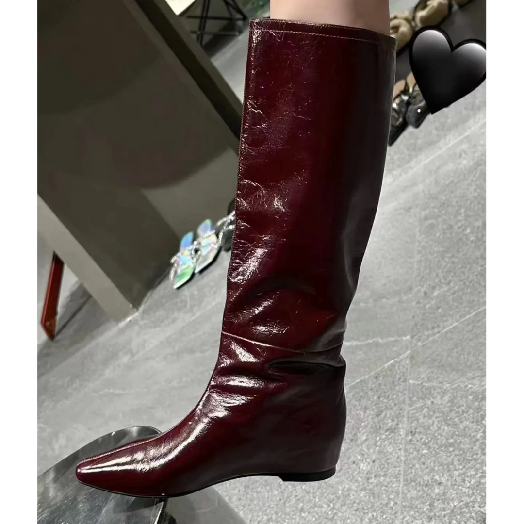 双11爆款萝茜妮嫚百搭低跟真皮长筒时女士骑士时装有氧操长靴