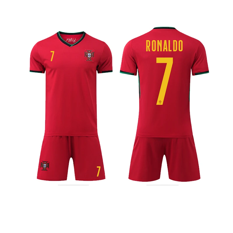 2024欧洲杯葡萄牙主场球衣7号c罗足球服套装男儿童定制比赛训练服