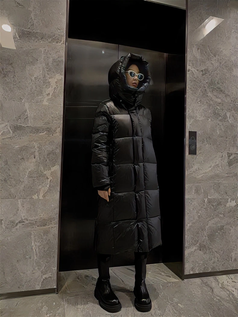 【多多专属】2023潮流韩版宽松时尚休闲黑色过膝冬季鹅绒服RQ3307