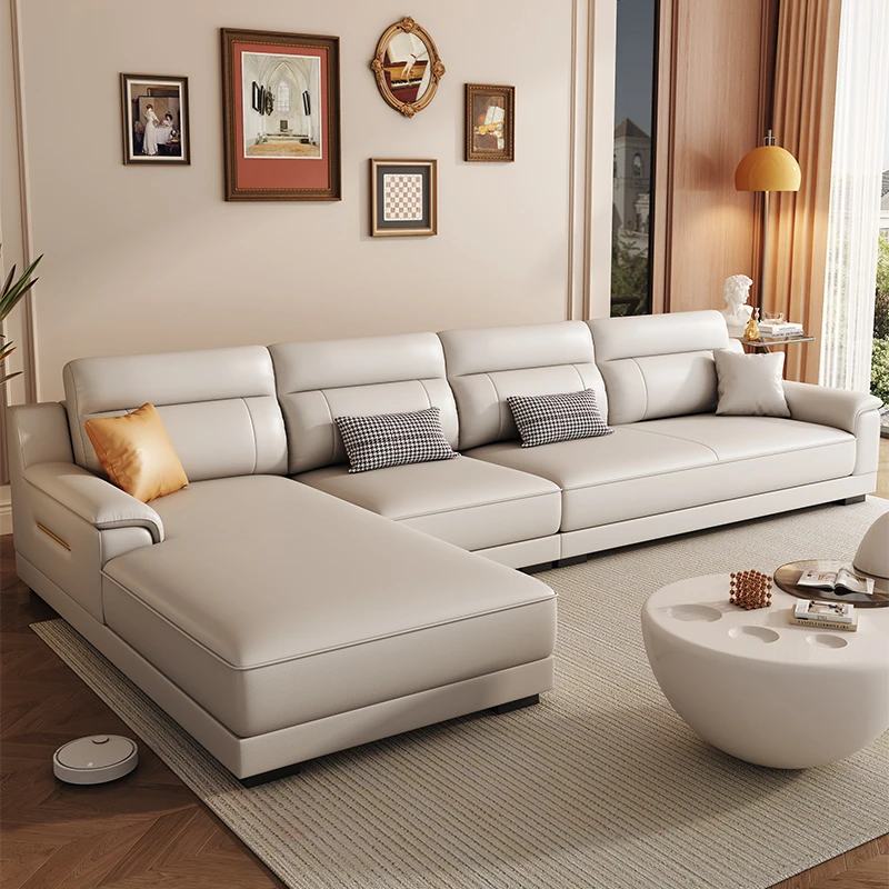 现代简约真皮沙发大小户型客厅可定制网红爆款家用贵妃奶油风沙发