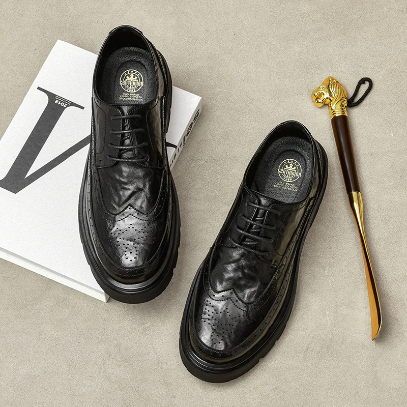 男士皮鞋男商务正装英伦潮流百搭休闲布洛克雕花高级结婚系带鞋子