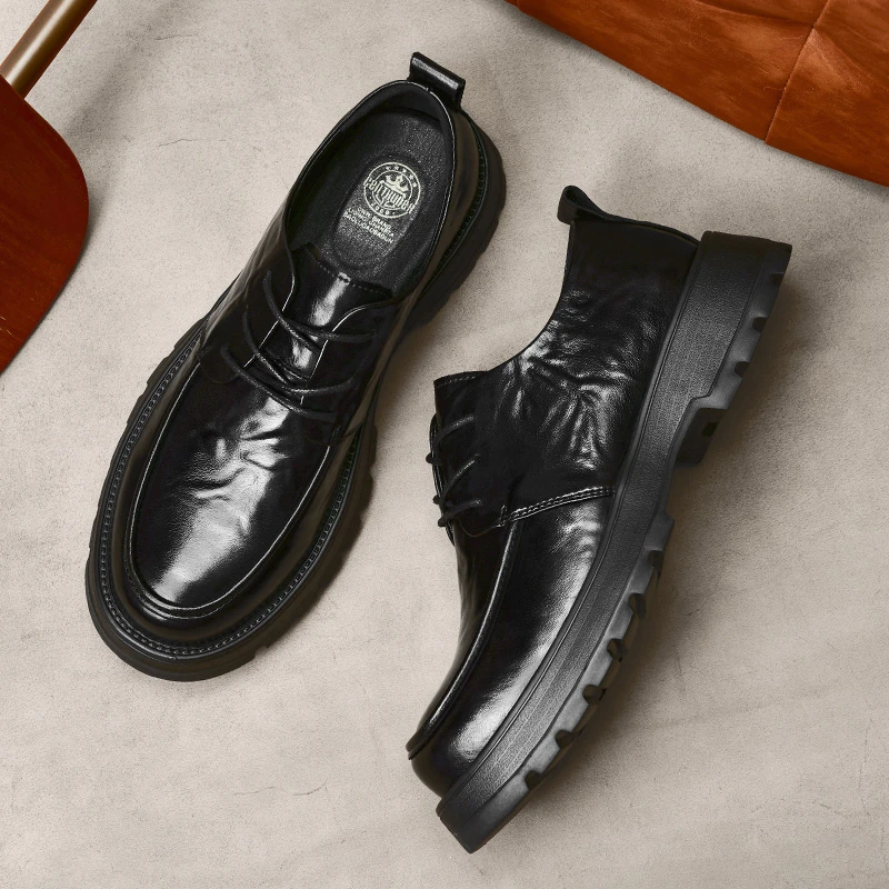 1620休闲男皮鞋男士爆款轻质潮流时尚商务英伦风圆头厚底增高鞋子