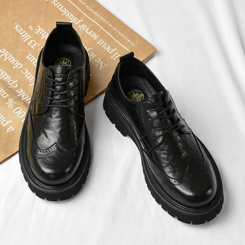 6686皮鞋男2025爆款大头德比百搭男士休闲英伦潮流圆头厚底增高鞋