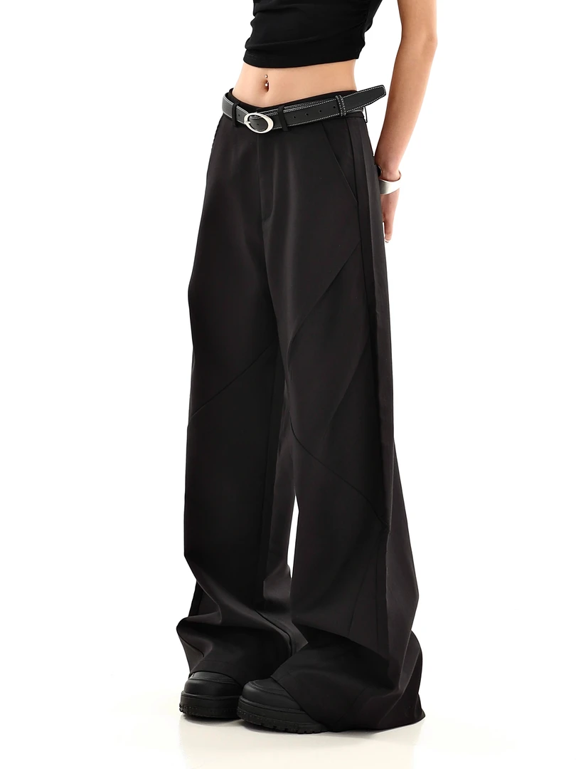 百搭黑色休闲裤女秋冬加绒加厚低腰垂感西装长裤宽松阔腿拖地裤子