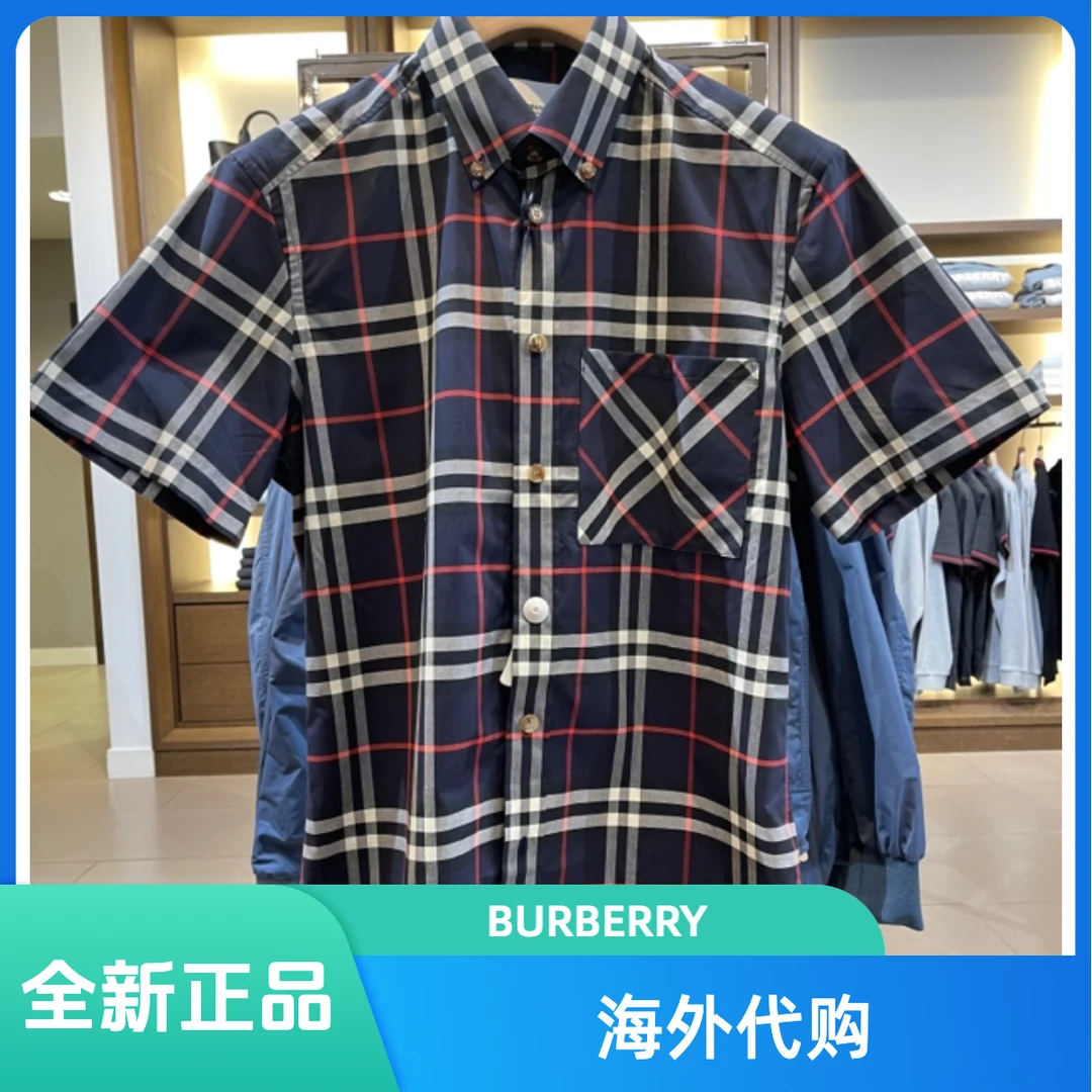 全新未使用 BURBERRY/博柏利 奥莱男士经典格子短袖衬衫
