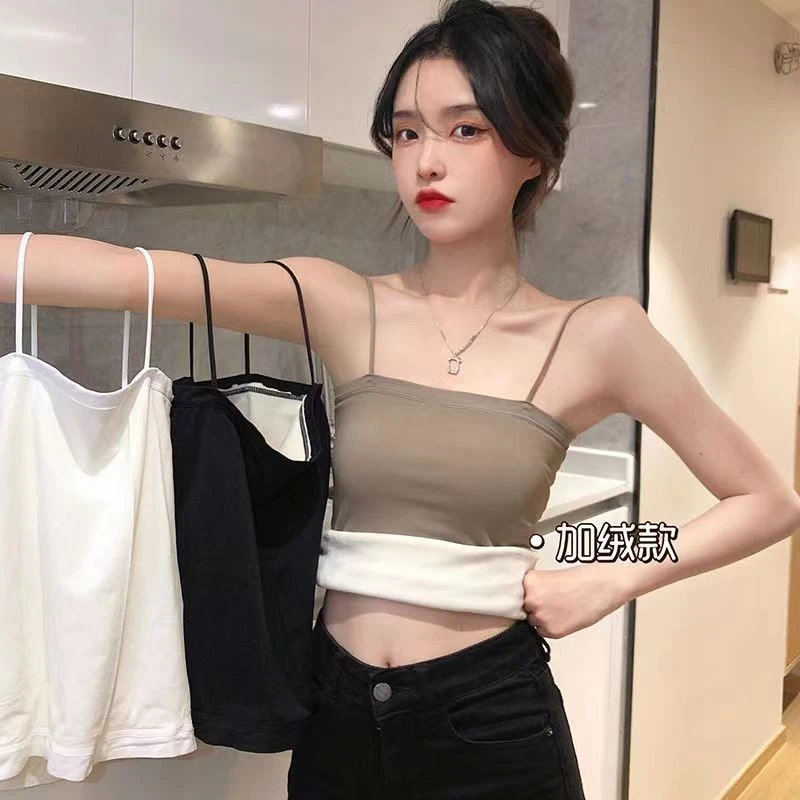 冬季保暖吊带背心女加绒加厚防寒美背小吊带自发热打底内衣女学生