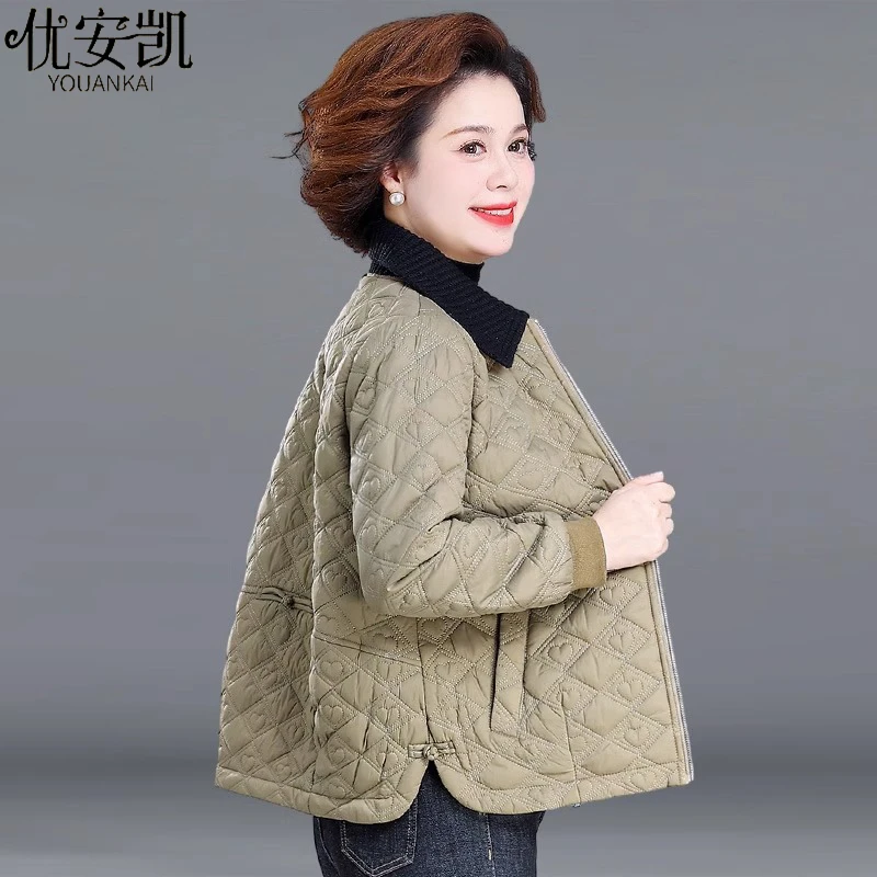 小个子妈妈秋冬夹棉外套时尚中年翻领保暖棉服中老年女士冬装棉衣