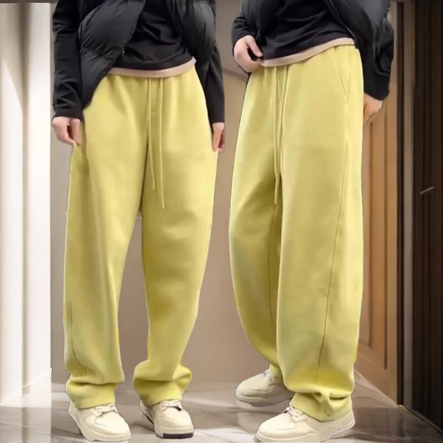 2024新款春秋爆款小众设计极简宽松显瘦休闲裤纯色高腰直筒阔腿裤