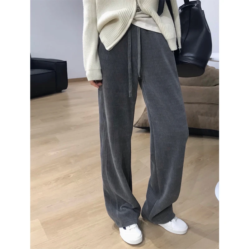 秋冬新款加厚条绒阔腿裤女百搭垂感灯芯绒拖地长裤宽松显瘦休闲裤
