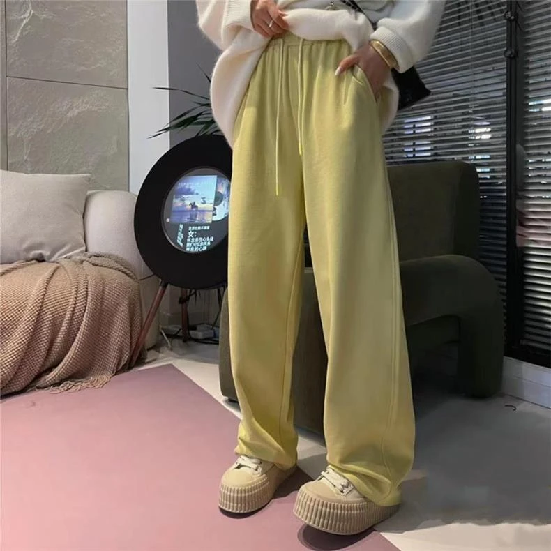 冬季新款加绒加厚弯刀卫裤女显瘦宽松阔腿裤糖果色香蕉裤休闲长裤