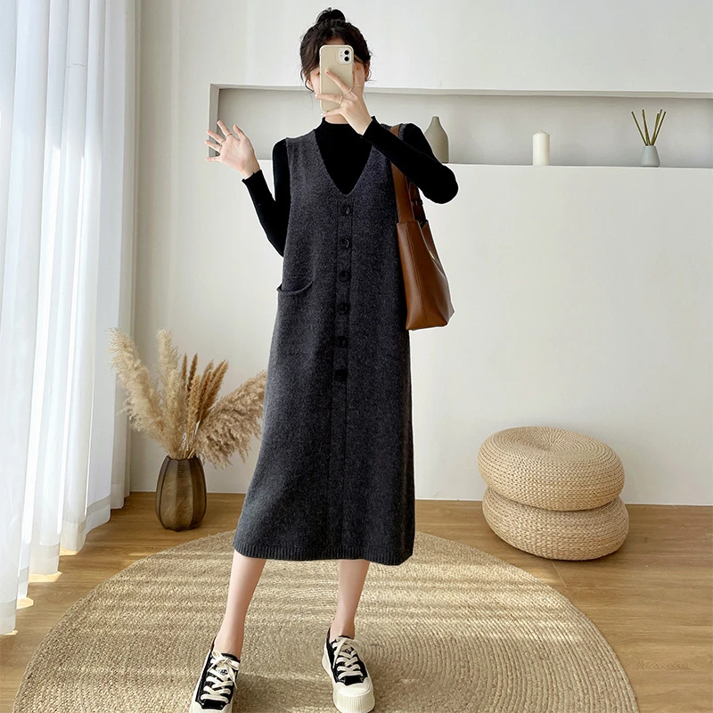 秋冬韩版宽松单排扣长款马甲背心无袖针织大码秋冬季