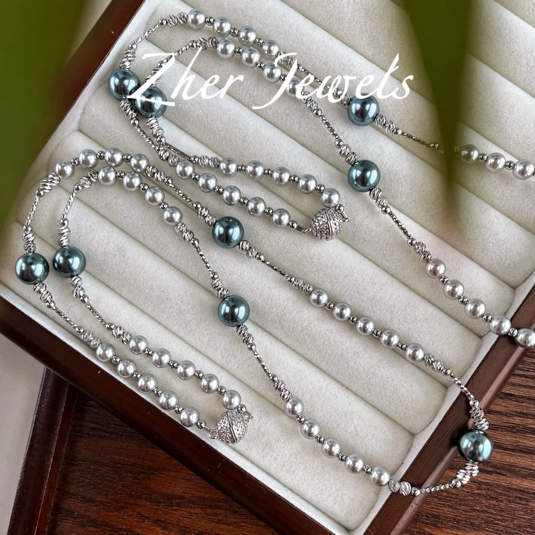 铜项链 国风复古珍多麻孔雀绿大溪地黑漫天星毛衣链项链