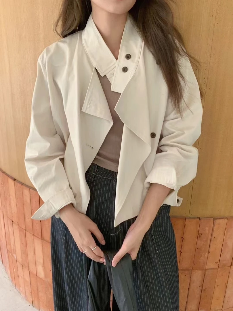 【lilichen】韩版不规则风衣外套女秋季2024新款百搭气质长袖上衣