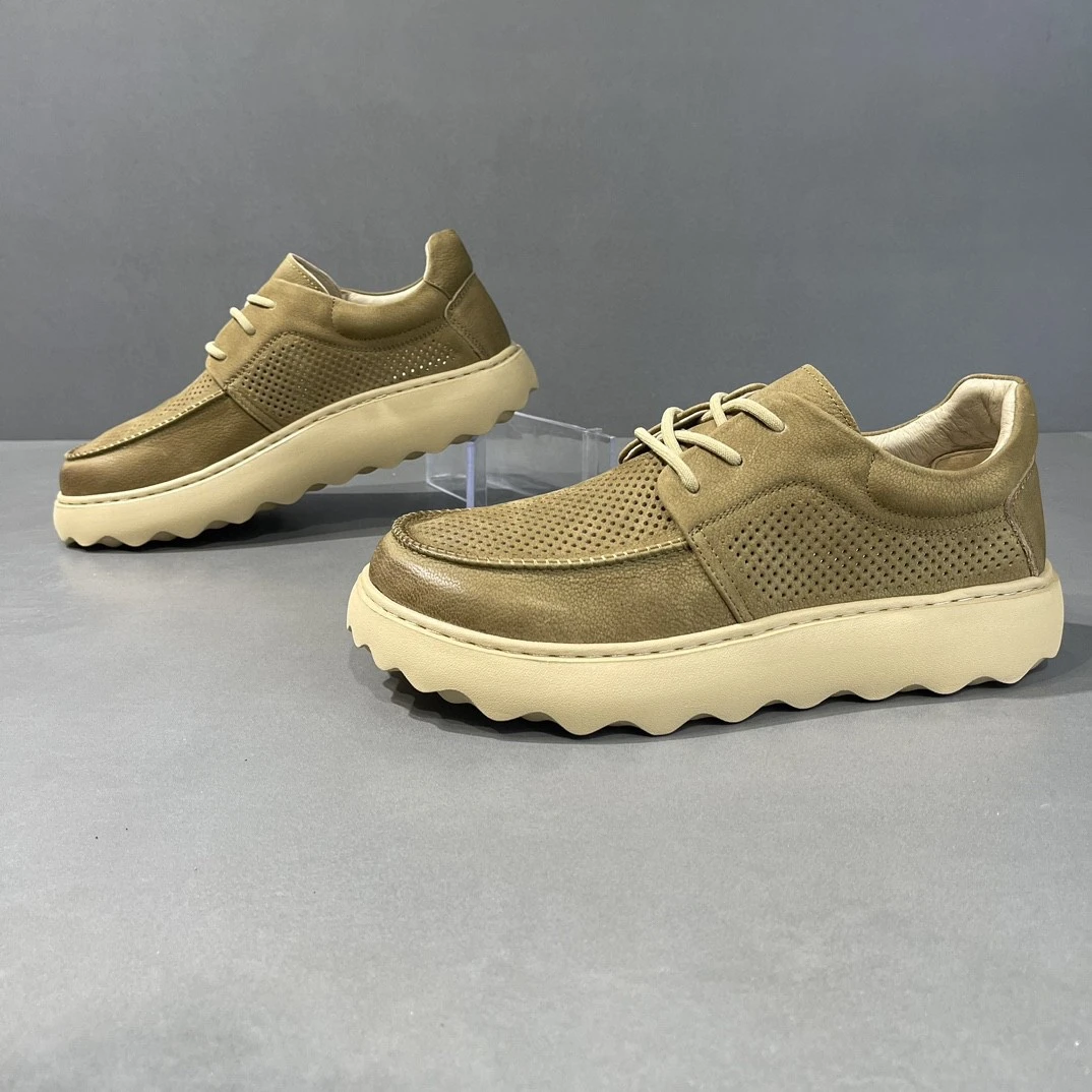 欧洲站男鞋春季2024新款头层牛皮休闲鞋男潮流百搭厚底鞋子男