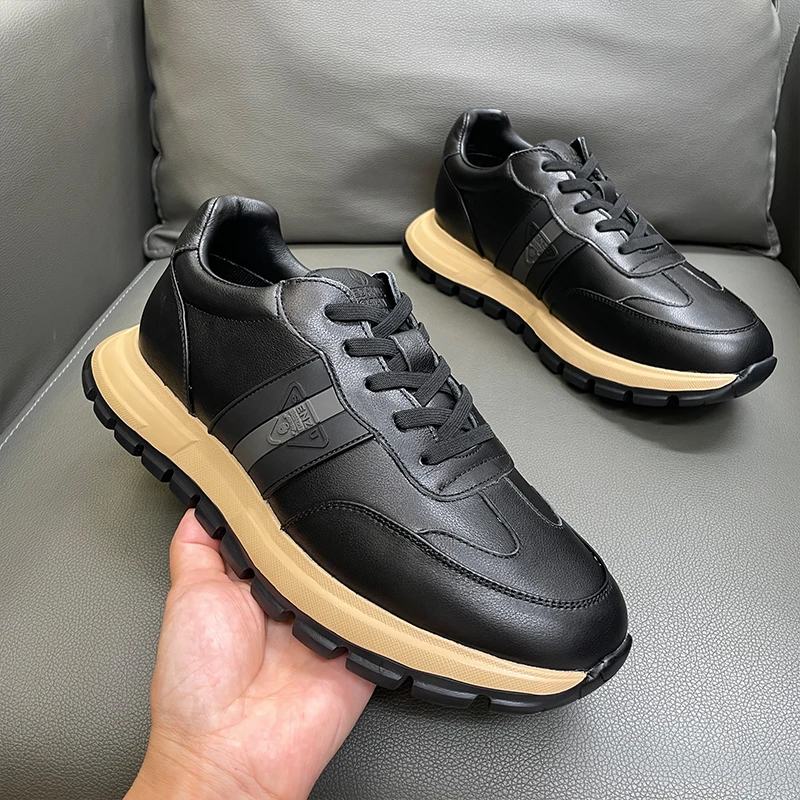 头层牛皮鞋子男款时尚百搭运动休闲鞋2024新款英伦厚底阿甘老爹鞋