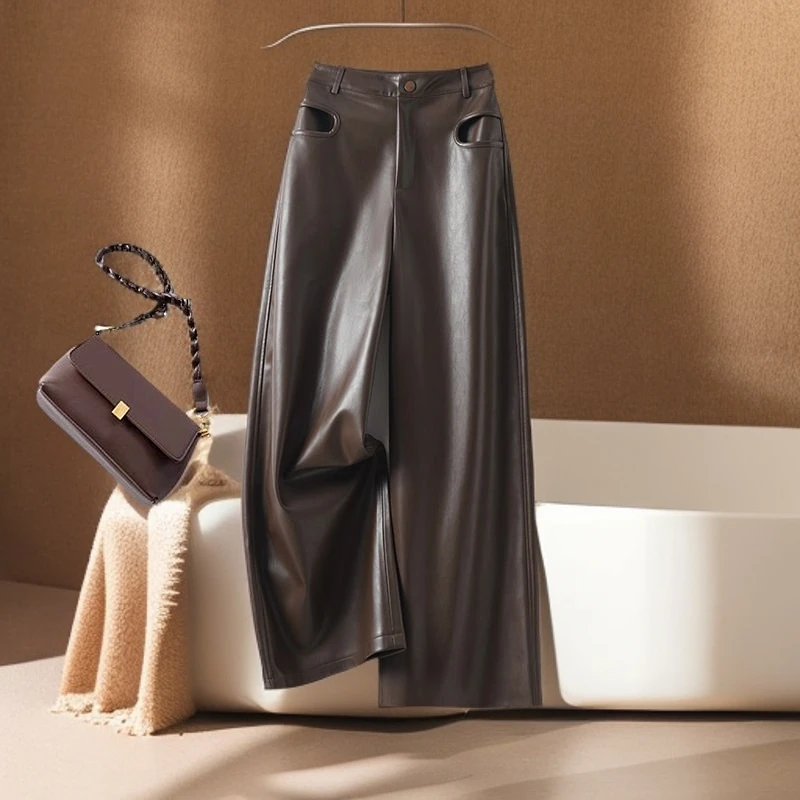 海宁真皮皮裤女款阔腿裤百搭爆款秋季新款绵羊皮宽松显瘦休闲长裤