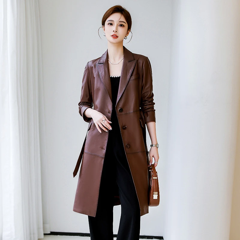 2025海宁新款秋季中长款女真皮风衣修身头层真皮绵羊皮显瘦潮外套