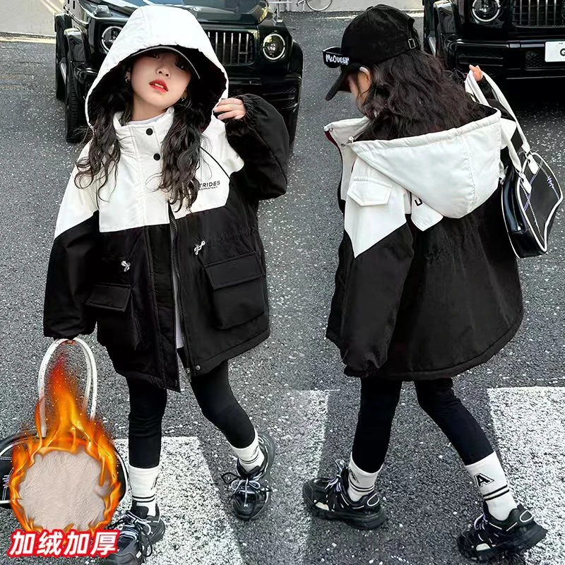 女童冬装外套2023新款洋气中大童加绒加厚秋冬冬季中长款韩版棉衣